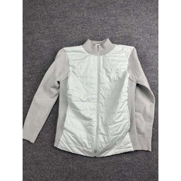 Nike Jacket Womens Medium 10 Gray White Quilted Knit Hybrid Full Zip Bomber - Picture 1 of 8